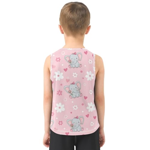 J JOYSAY Elephant Flower Heart Pink Boys Tank Top Sleeveless Muscle Shirts Quick Dry Active Workout Sport Kids T-Shirts 3-15T3