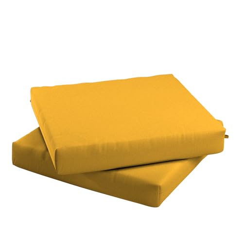 California Umbrella Outdoor Replacement Patio Chair Pad Set of 2, 18 x 18 Inch, Premium Outdoor Memory Foam, Fade Resistant, Sunbrella Fabric, Fabric Ties, Sunflower Yellow