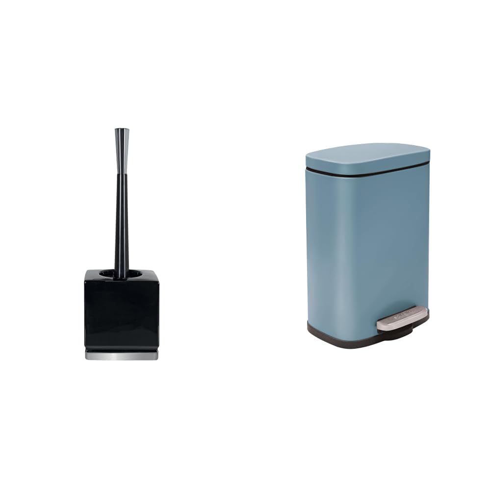 Spirella Set Salle de Bain Brosse WC + Poubelle 5 L Noir et Bleu