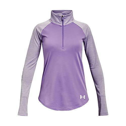 Haut de sport fille Under Armour t-shirt demi-zip lilas pour l'école et le running