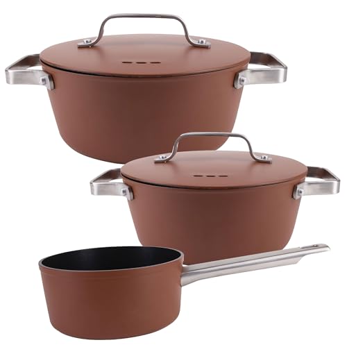 San Ignacio Juego de 2 Cacerolas Ø20cm-2L Ø28cm-6L + Cazo Ø16cm-1,3L en Aluminio forjado AGROS