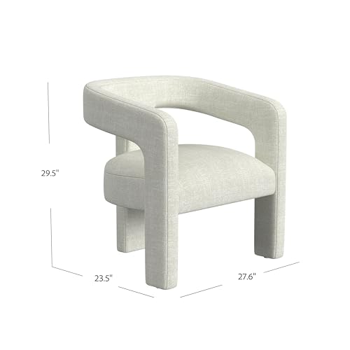 Image of Homepop Home Decor | Upholstered Barrel Accent Chair | Accent Chairs for Living Room & Bedroom | Decorative Home Furniture - Textured Light Gray Woven