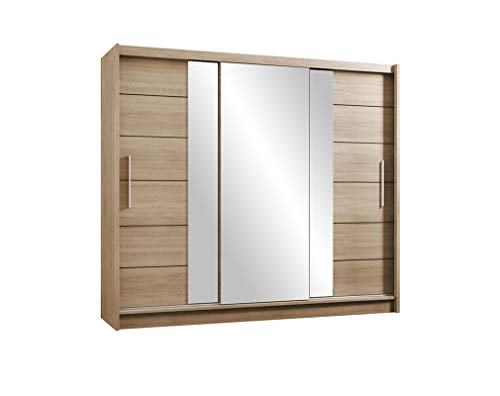 Preisvergleich Produktbild Furniture24_eu Kleiderschrank Schwebetürenschrank Schlafzimmerschrank LIZBONA - 2 (Sonoma Eiche, 250 x 216 x 61 cm B / H / T)