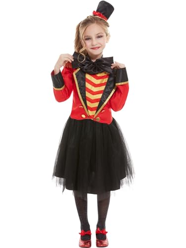Smiffys Deluxe Ringmaster Costume, Red with Jacket, Mock Shirt, Skirt & Headband, Girls Fancy Dress, Child Dress Up Costumes, World Book Day