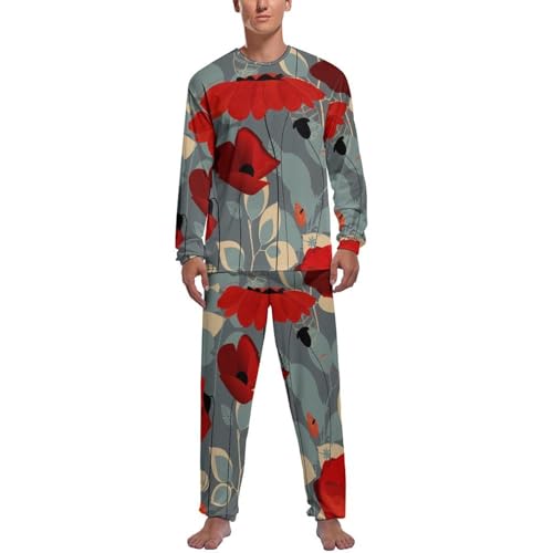 Vêtements de nuit homme Fleur Rouge : ensemble pyjama haut et bas haut de gamme