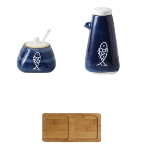 Rhljgbs オイルボトル 醤油差し 調味料ボトル 醤油差し プッシュ式 オイル差し 陶器 調味料入れ 液だれしない キッチン用品 片手保存びん 水洗い可能 醤油 液体調味料 オリーブオイル サラダ油 酢 調理用 料理用 屋台用 (鯉調味料瓶+鯉調味料ボ