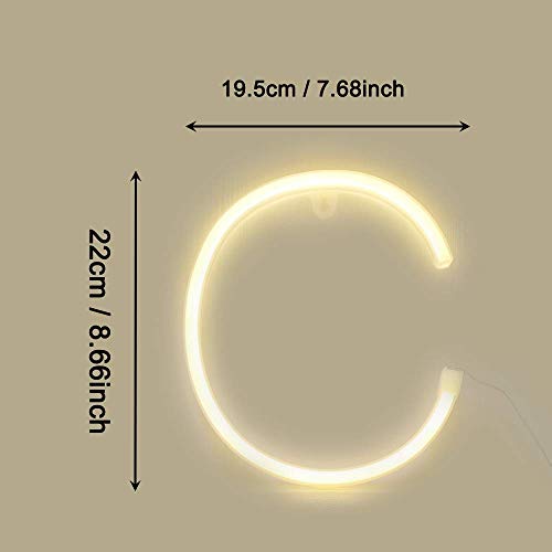 Image of ENUOLI LED Warm White Alphabet Neon Art Signs Letter Neon Night Lights (C) | Battery /USB Operated Neon Letter Light Wall Decor Light up Words for Wedding Birthday Party Christmas Home Bar Decoration