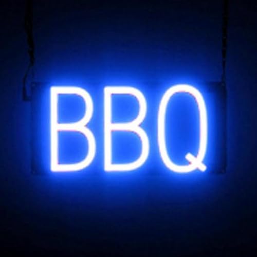 Image of SpellBrite LED Neon BBQ Sign for Business - Blue, 13 inch x 6 inch | Ultra-Bright Click-Together Signage for Restaurants, with Visibility from 500 Feet - 8 Animations, 6 Brightness Levels