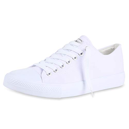 SCARPE VITA Herren Sneakers Low Sportliche Canvas Freizeit Schuhe Basic Weiss Total 42 Cover