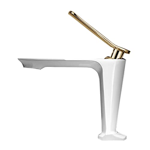 Robinet de lavabo blanc et doré monotrou pour vasque de salle de bain