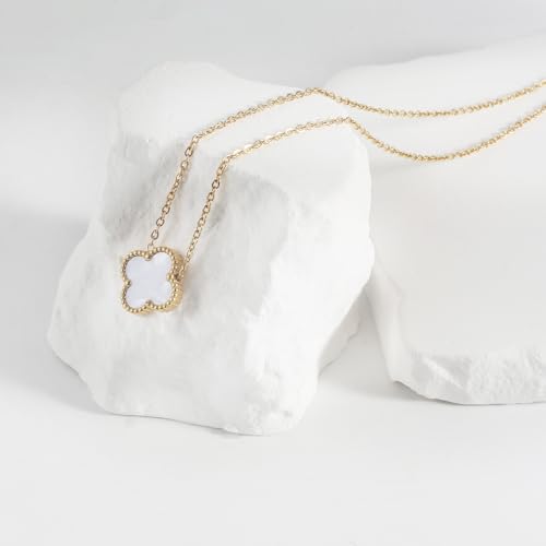 18K Gold Plated Clover Necklace for Women Four Leaf Clover Necklace Flower Lucky Double Sided Pendant Dainty Trendy Jewelry Birthday Gifts for MoM Women Sister Grandma Besties Coworker2