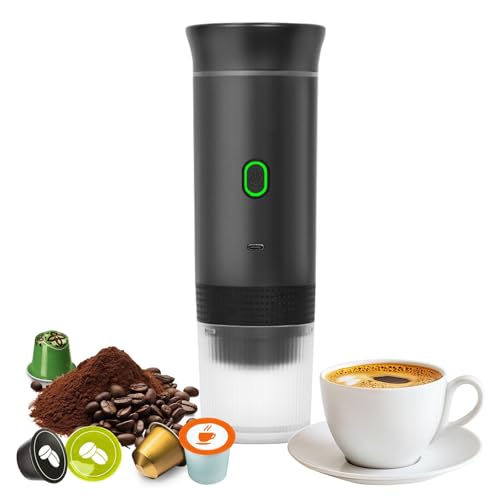 Bostar Máquina de Café Portátil, 3 en 1 Cafetera Espresso Eléctrica Portátil Calentamiento Rápido Cafetera para Camping Viaje Compatible con Cápsulas Pequeñas Grandes Café Molido (Negro)