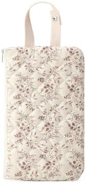 Quilted Baby Wipe Holder, Canvas Floral Quilted Pouch with Hanging Strap, Portable Diaper Wipe Holder for Travel Stroller-Beige — view 8