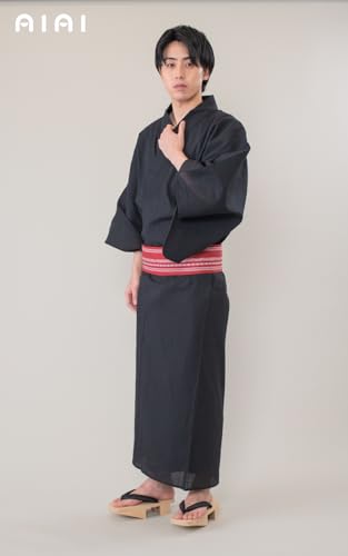 men's yukata summer kimono 2 piece set obi belt4