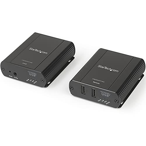 Image of StarTech.com 2 Port USB 2.0 Extender Hub Over Cat5e /Cat6 Cable (RJ45) - 330ft /100m Industrial Metal USB Extender Adapter Kit w /ESD Protection - Externally Powered - 480 Mbps (USB2002EXT2NA)