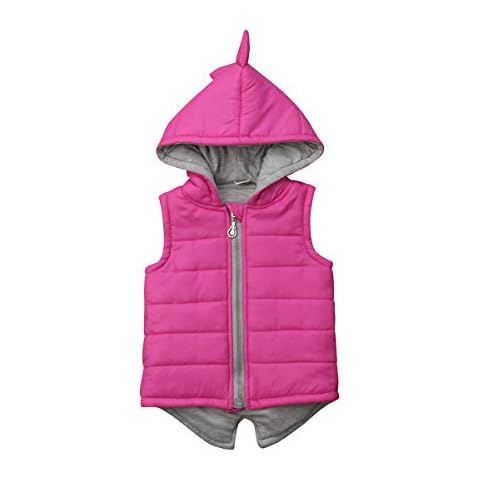 Baby Girl Boy Winter Warm Sleeveless Jacket Dinosaur Thermal Gilets Kids Cute Dinosaur Cotton-Padded Sleeveless Zipper Hooded Thick Gilet Vest Coats Outwear Clothing 4 Colors (Pink, 3-4Y) Cover