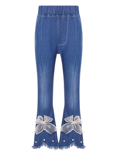Girls Fashion Casual Flare Denim Pants Elastic Waist Wide Leg Bell Bottom Jeans Clothes Trousers