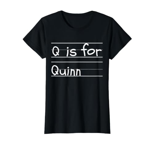 Personalized Q is for Quinn Name Student Kindergarten T-Shirt, Women, Black, X-Large