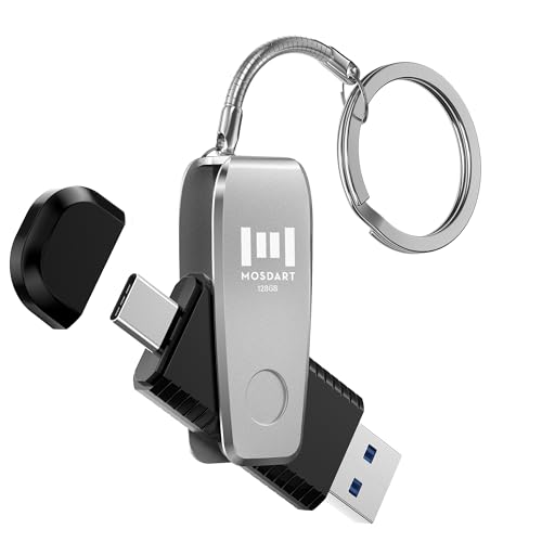 Image of MOSDART 128GB USB C and A 3.1 Dual Flash Drive with Keychain, Silver