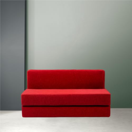Image of PUM PUM 2-Seater Sofa Cum Bed | EPE Foam Foldable Mattress for Living Room & Guest Use,Maroon