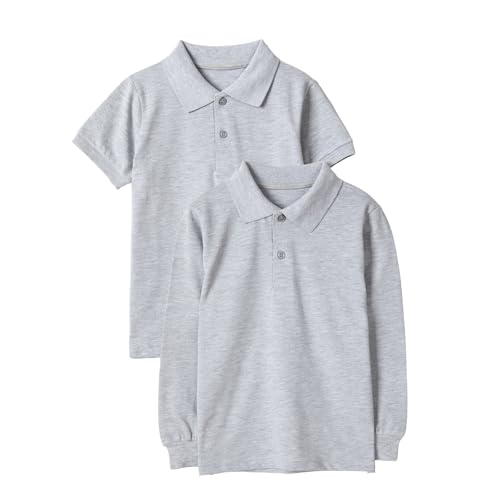 Image of rise&Raba Girls and Boys Polo Tshirt | Short and Long Sleeve 2 Pcs 100% Cotton Unisex School Tshirts | School Uniform and Summer Wear (UK, Age, 11 Years, 12 Years, Regular, Gray)