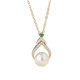 BCughia Halskette 585 Gold Damen, Halsketten Träne mit Perle und Moissanit aus 14K Rotgold, 40+5cm