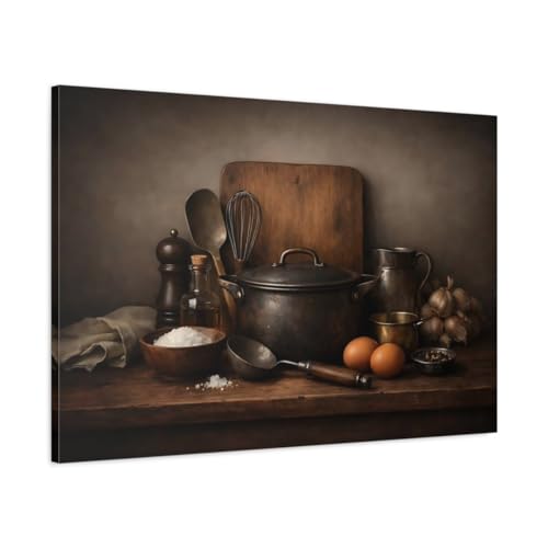 Toile vintage de cuisine marron foncé 90x60cm, impression sur canvas premium avec châssis 3cm