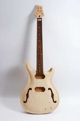 DIY Electric Guitar Kit, 22 Fret 24.75 Inch Maple Semi Hollow Body, Rosewood Fretboard (TZ-7)