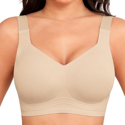 Lista de Camisetas interiores deportivas para Mujer - los más vendidos. 49 Jouica Sujetador Sin Aros para Mujer Dormir/Deportivo-Brasier de Cobertura Total con Soporte Pechos Caídos,Talla Grande Acolchado Cómodo,Color Desnudo,Talla XG