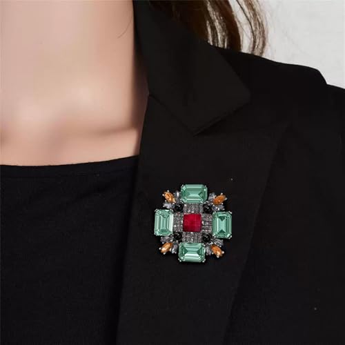 Image of Baroque Rhinestone Brooch Pin for Women Men Vintage Rectangle Crystal Round Ball Victorian Art Deco Brooches Lapel Pins Elegant Dress Accessories Wedding Birthday Jewelry Corsage