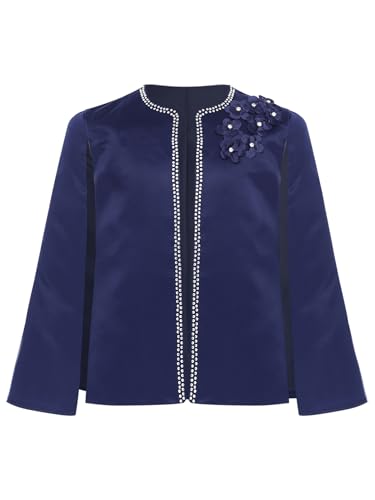 CHICTRY Girls Satin Long Sleeve Bolero Shrug Cape with Faux Diamond Flower Rhinestone Decor for Wedding Party3