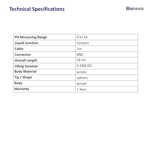 Image of Bionexis Glass Ph Electrode Probe | Range: 0-14 Ph | BNC Connector | 0-90C Operating Temperature | 12X120Mm | 1M Cable (BNPE001), Silver, Blue