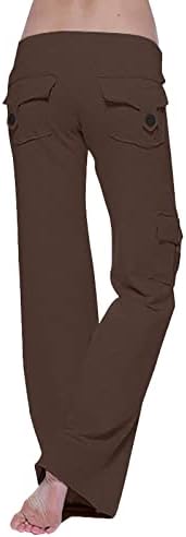 Women's Cargo Trousers Sale Clearance Running Workout Trousers Solid Elastic Waist Sweatpants Leggings Button Pocket Yoga Joggers Solid Bootcut Pants Ladies Loose Classic Work Pants