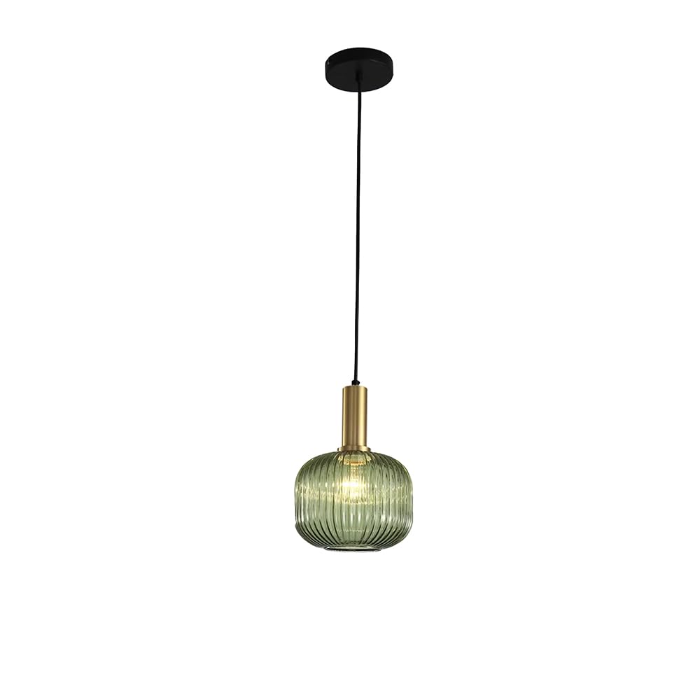 TEKLED Sawyer Ribbed Fluted Reeded Maloto Lantern Ceiling Light | E27 Gold Metal Top | Modern Retro Design Pendant Light | For Bar Kitchen Dining Room Coffee Shop Restaurant |Green (Bulb not Included) โ image 1
