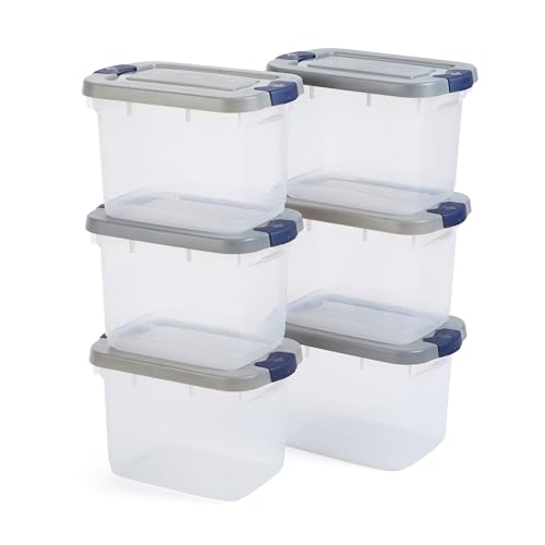 Rubbermaid Roughneck Aufbewahrungsbehälter, transparent, 19 l, 6 Stück, mit grauen Deckeln zum Schnappen, sichtbarer Boden, robust und stapelbar, ideal für Aufbewahrung und Organisation