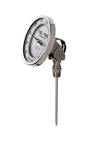 Tel-Tru 41100468 Model Aa375R Resettable Bi-Metal Process Grade Thermometer, Stainless Steel, 3" Dial, 1/2" Npt Adjustable Angle Back Connection, 0.250" Diameter x 4" Long 304Ss Stem, 50/550 Degrees Fahrenheit, +/- 1% Full Span Accuracy
