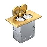 Flip Lid Cover Floor Box Kit Includes 20A Tamper Resistant Duplex Outlet Cover Box, Floor Outlet with Watertight Gasket, Brass Finish Electrical Outlet Box Suitable for Flooring,Tiles,Carpets