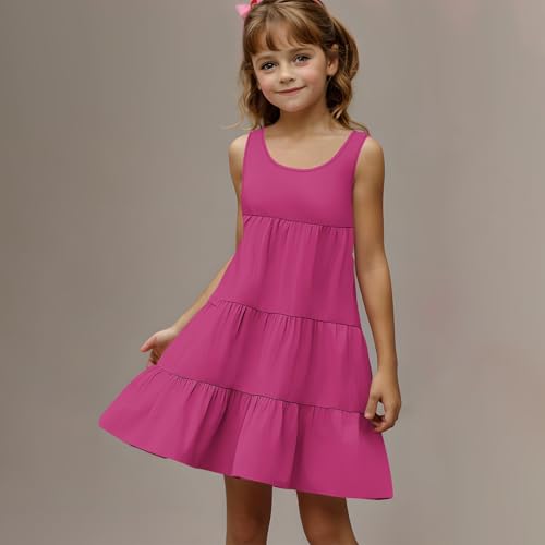 Girls 2025 Sundresses Summer Flowy Sleeveless Casual Crewneck Boho Dresses Beach Vacation Clothes Size 4-14 Years4