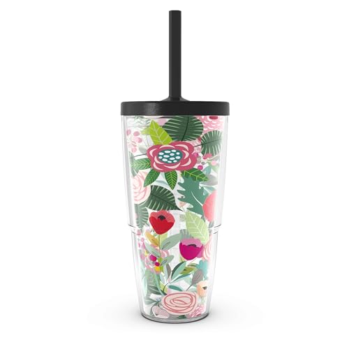 Tervis Budding Bliss Made in USA Double Walled Insulated Tumbler Travel Cup Keeps Drinks Cold & Hot, 24oz with Straw Lid, Classic