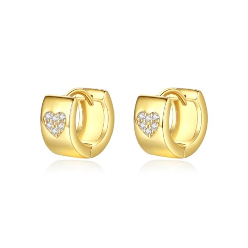 14K Gold Vintage Heart Clasp Earrings with Moissanite, Chunky Hoop Earrings for Women, Ideal for Everyday Wear