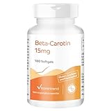 Vitamintrend Bêta carotène 15mg, 180 gélules molles de 15mg chacune (correspondant à 25.000 UI), hautement dosé, sans stéarate de magnésium, fabriqué en Allemagne.