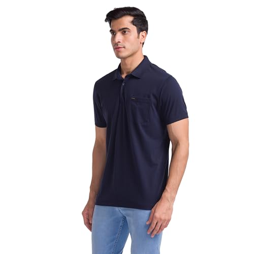 Image of Park Avenue Men Cotton Slim Fit Solid Pattern Polo Neck Casual T-Shirt