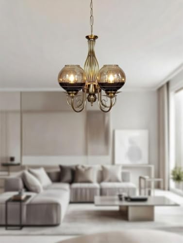 Image of Weldecor Golden Metal Chandelier /Jhumar Light, 5 Glass Hanging Pendant lamp Ceiling Lights, Luxury Modern Vintage Decorative Lighting for Dining Room, Living Room, Hall & Home Interior