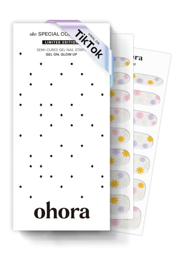 Image of ohora Semi Cured Gel Nail Strips (N Daisy Disco) - Rainbow, Works with Any UV /LED Lamps, Salon-Quality, Long Lasting, Easy to Apply & Remove - Includes 2 Prep Pads, Nail File & Wooden Stick