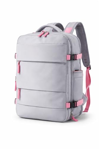 Mochila Viagem Avião Viral Impermeável Low Cost Bolsos Isolados P/Sapatos, Notebook, Molhados - Bordo, Cabine, Bagagem de mão - Usb - Cor: Cinza Zíper Rosa