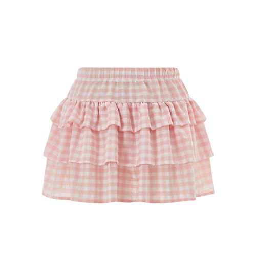 Women Y2k Plaid Pleated Mini Skirt Bow Ruffle Sweet Layered Short Skirt Gingham Short Lolita Fairy Princess Skirts4