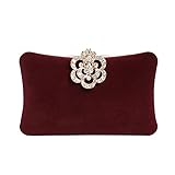 Mulian LilY Burgundy Velvet Evening Bags For Women With Flower Closure Rhinestone Crystal...