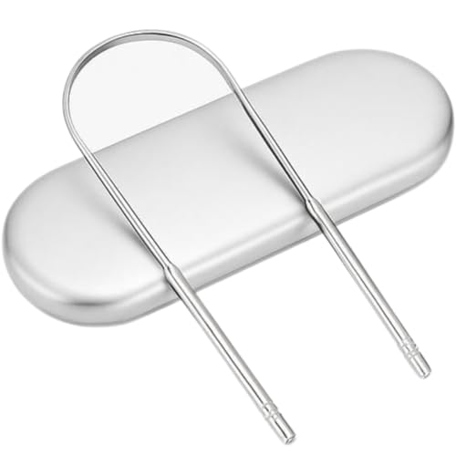 Kit Raspador Limpador De Língua Com Estojo Inox STX (Prata)