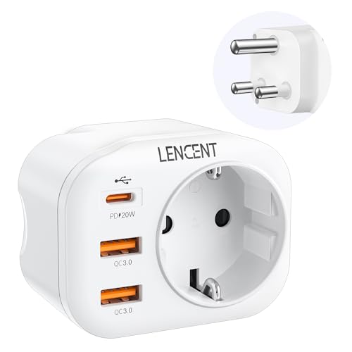 LENCENT Adaptador Enchufe Sudáfrica, Adaptador Sudáfrica Viaje con Carga Rápida QC3.0+PD20W, Europa España Portugal 2-Pin a 3-Pin SA para Namibia, Suazilandia, Mozambique, Lesoto, Tipo M
