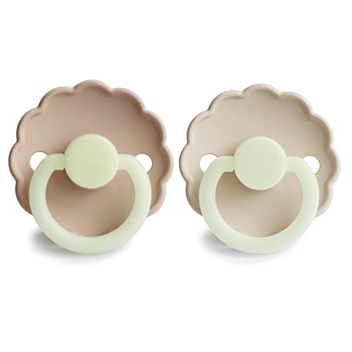 Image of FRIGG Daisy Night SilkySoft Silicone Baby Pacifier | Made in Denmark | BPA-Free (Croissant /Cream, 0-6 Months)